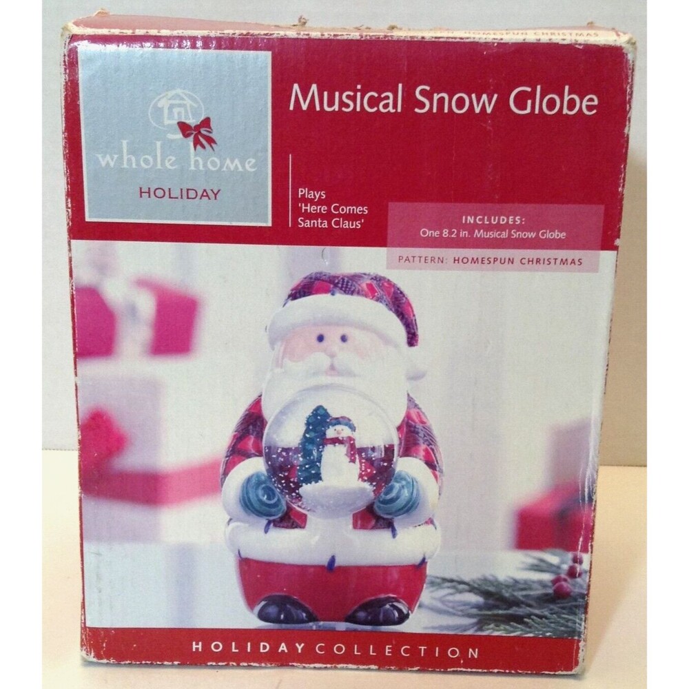 Vtg Santa Musical Snow Globe Christmas Holiday Plays "Here Comes Santa Claus" 8"